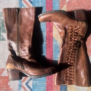 Brown Leather Knee-High Boots Boho Retro 70s